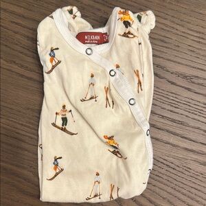 Milkbarn Cream Romper with Ski Print